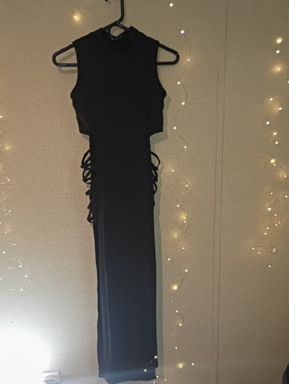 Sleeveless Black Maxi Dress with Side Lace-Up Cutouts
